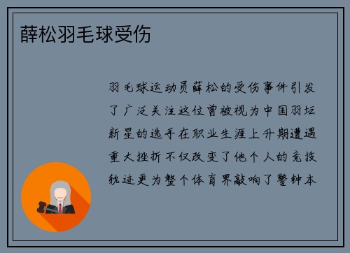 薛松羽毛球受伤