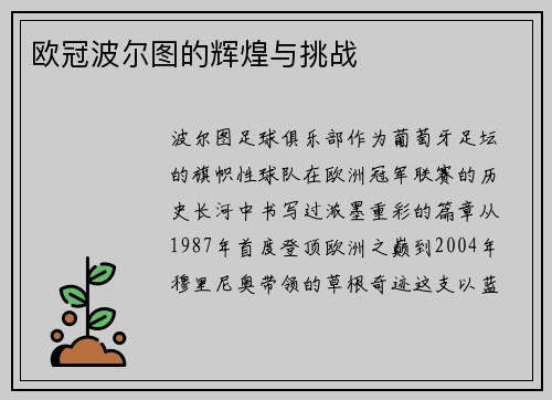 欧冠波尔图的辉煌与挑战