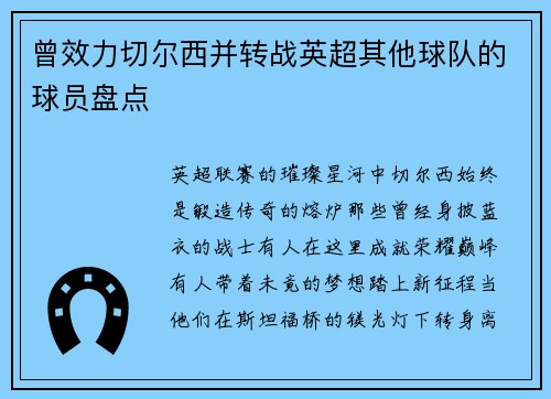 曾效力切尔西并转战英超其他球队的球员盘点